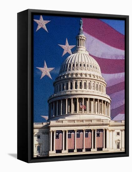 Flag Behind U.S. Capitol-Joseph Sohm-Framed Stretched Canvas