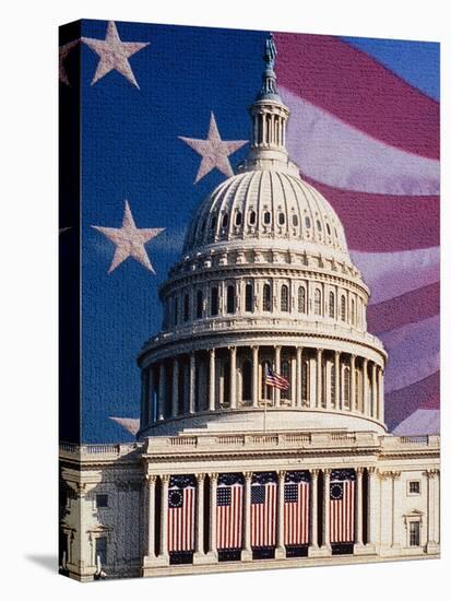 Flag Behind U.S. Capitol-Joseph Sohm-Stretched Canvas