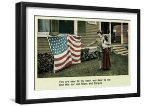 Flag in Front of House-null-Framed Art Print