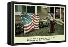 Flag in Front of House-null-Framed Stretched Canvas