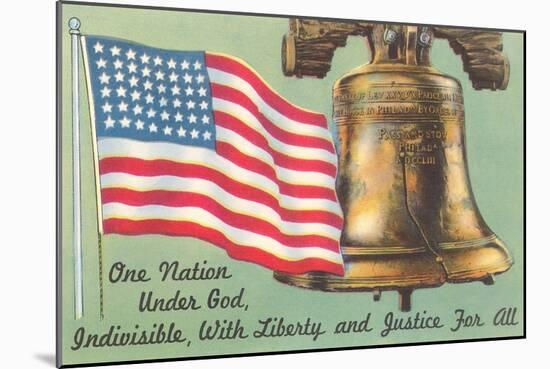 Flag, Liberty Bell and Pledge-null-Mounted Art Print