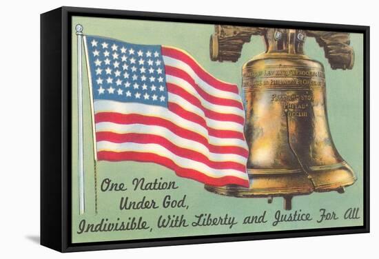 Flag, Liberty Bell and Pledge-null-Framed Stretched Canvas