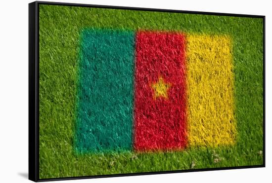 Flag of Cameroon on Grass-raphtong-Framed Stretched Canvas