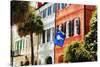 Flag Of Charleston With Palmetto And Crescent Moon-George Oze-Stretched Canvas