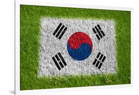 Flag of Korea on Grass-raphtong-Framed Art Print