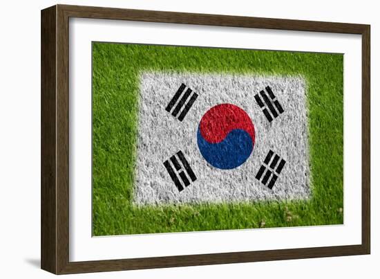 Flag of Korea on Grass-raphtong-Framed Art Print