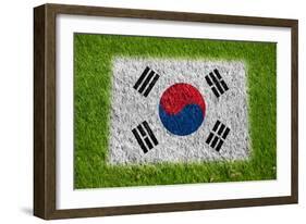 Flag of Korea on Grass-raphtong-Framed Art Print