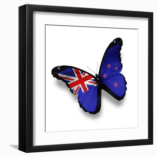 Flag Of New Zealand Butterfly, Isolated On White-suns_luck-Framed Art Print