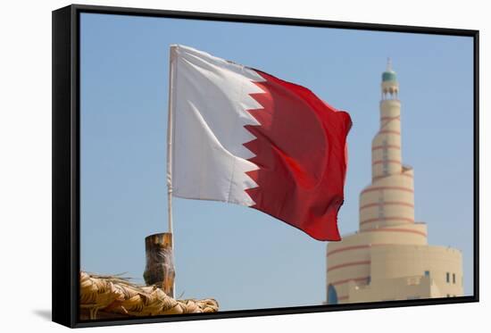 Flag of Qatar and Islamic Cultural Centre, Doha, Qatar, Middle East-Frank Fell-Framed Stretched Canvas