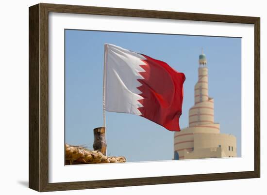 Flag of Qatar and Islamic Cultural Centre, Doha, Qatar, Middle East-Frank Fell-Framed Photographic Print