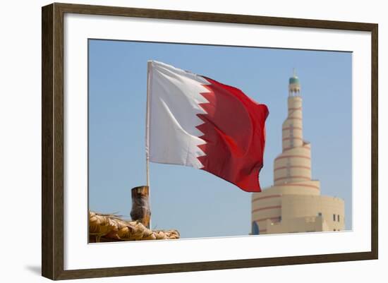 Flag of Qatar and Islamic Cultural Centre, Doha, Qatar, Middle East-Frank Fell-Framed Photographic Print