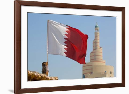 Flag of Qatar and Islamic Cultural Centre, Doha, Qatar, Middle East-Frank Fell-Framed Photographic Print