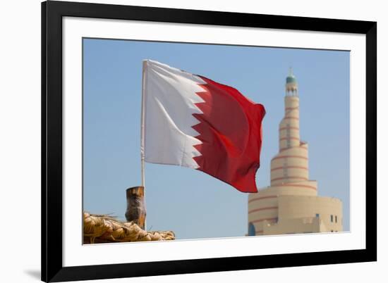 Flag of Qatar and Islamic Cultural Centre, Doha, Qatar, Middle East-Frank Fell-Framed Photographic Print