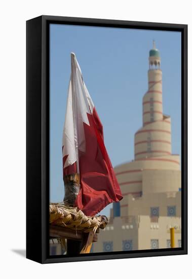 Flag of Qatar and Islamic Cultural Centre, Doha, Qatar, Middle East-Frank Fell-Framed Stretched Canvas