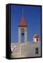 Flag of the Knights Templar at St. John's Church in Akko-Jon Hicks-Framed Stretched Canvas