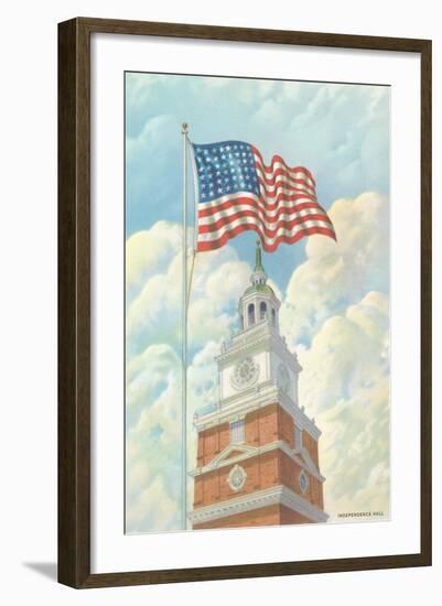 Flag over Indepence Hall, Philadelphia, Pennsylvania-null-Framed Art Print