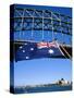 Flag, Sydney Harbour Bridge and Opera House, Sydney, New South Wales, Australia-Fraser Hall-Stretched Canvas