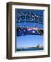 Flag, Sydney Harbour Bridge and Opera House, Sydney, New South Wales, Australia-Fraser Hall-Framed Photographic Print