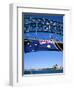 Flag, Sydney Harbour Bridge and Opera House, Sydney, New South Wales, Australia-Fraser Hall-Framed Photographic Print