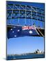 Flag, Sydney Harbour Bridge and Opera House, Sydney, New South Wales, Australia-Fraser Hall-Mounted Photographic Print