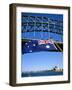 Flag, Sydney Harbour Bridge and Opera House, Sydney, New South Wales, Australia-Fraser Hall-Framed Photographic Print