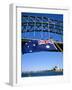 Flag, Sydney Harbour Bridge and Opera House, Sydney, New South Wales, Australia-Fraser Hall-Framed Photographic Print