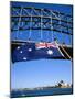 Flag, Sydney Harbour Bridge and Opera House, Sydney, New South Wales, Australia-Fraser Hall-Mounted Photographic Print