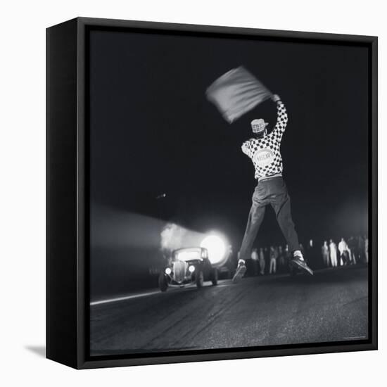 Flag Waver Beginning Drag Race-Hank Walker-Framed Stretched Canvas