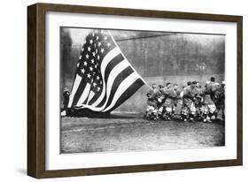 Flagged Raising American Flag on Opening Day, Ebbets Field, Baseball Photo - New York, NY-Lantern Press-Framed Art Print