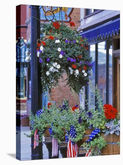 Flags and Flowers, Philipsburg, Montana, USA-Chuck Haney-Stretched Canvas