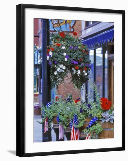 Flags and Flowers, Philipsburg, Montana, USA-Chuck Haney-Framed Photographic Print