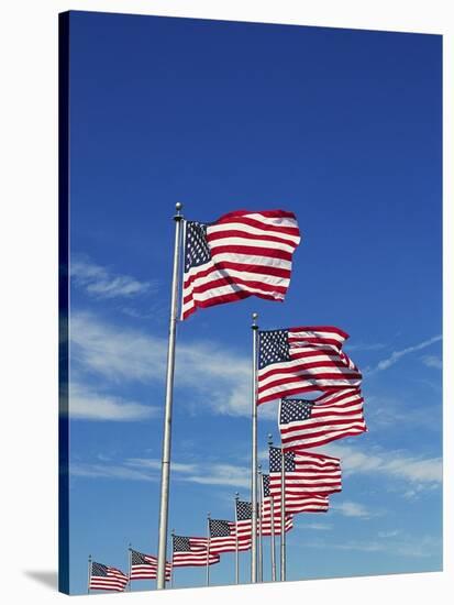 Flags at Washington Monument-David Papazian-Stretched Canvas