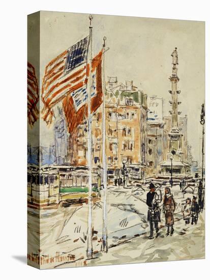 Flags, Columbus Circle, 1918-Childe Hassam-Stretched Canvas