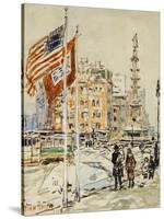 Flags, Columbus Circle, 1918-Childe Hassam-Stretched Canvas