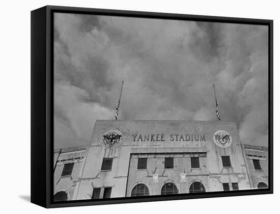 Flags Flying at Half Mast on Top of Yankee Stadium to Honor Late Baseball Player Babe Ruth-Cornell Capa-Framed Stretched Canvas