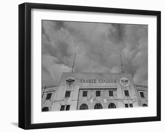 Flags Flying at Half Mast on Top of Yankee Stadium to Honor Late Baseball Player Babe Ruth-Cornell Capa-Framed Premium Photographic Print