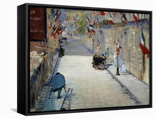 Flags in Mosnier Street-Edouard Manet-Framed Stretched Canvas