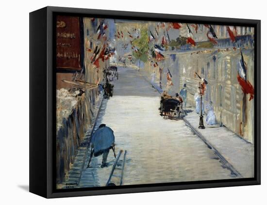 Flags in Mosnier Street-Edouard Manet-Framed Stretched Canvas