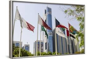 Flags in Park and Downtown Skyline of Dubai, United Arab Emirates-Michael DeFreitas-Framed Photographic Print