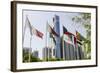 Flags in Park and Downtown Skyline of Dubai, United Arab Emirates-Michael DeFreitas-Framed Photographic Print