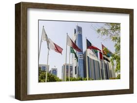 Flags in Park and Downtown Skyline of Dubai, United Arab Emirates-Michael DeFreitas-Framed Photographic Print