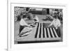 Flags Laid Out on Cutting Table to Be Sewn by Seamstresses During the Period of the Great War-null-Framed Premium Giclee Print