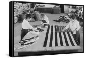 Flags Laid Out on Cutting Table to Be Sewn by Seamstresses During the Period of the Great War-null-Framed Stretched Canvas