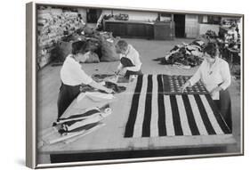 Flags Laid Out on Cutting Table to Be Sewn by Seamstresses During the Period of the Great War-null-Framed Art Print