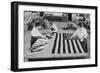 Flags Laid Out on Cutting Table to Be Sewn by Seamstresses During the Period of the Great War-null-Framed Art Print