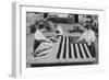 Flags Laid Out on Cutting Table to Be Sewn by Seamstresses During the Period of the Great War-null-Framed Art Print