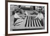 Flags Laid Out on Cutting Table to Be Sewn by Seamstresses During the Period of the Great War-null-Framed Art Print