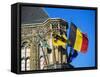 Flags of Belgium on the Right, Flanders in the Center on the Town Hall of Ghent, Flanders, Belgium-Richard Ashworth-Framed Stretched Canvas