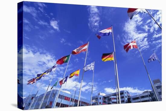 Flags of Europe in Front of the Europazentrum, Kirchberg, Luxembourg-Tim Hall-Stretched Canvas