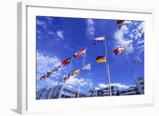 Flags of Europe in Front of the Europazentrum, Kirchberg, Luxembourg-Tim Hall-Framed Photographic Print